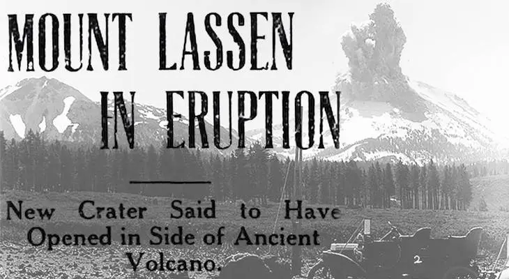 lassen peak, volcano eruption, california volcanoes, 1914, steam explosion, historical photograph, vintage automobiles, state parks, new crater, mount lassen, sierra nevada mountains