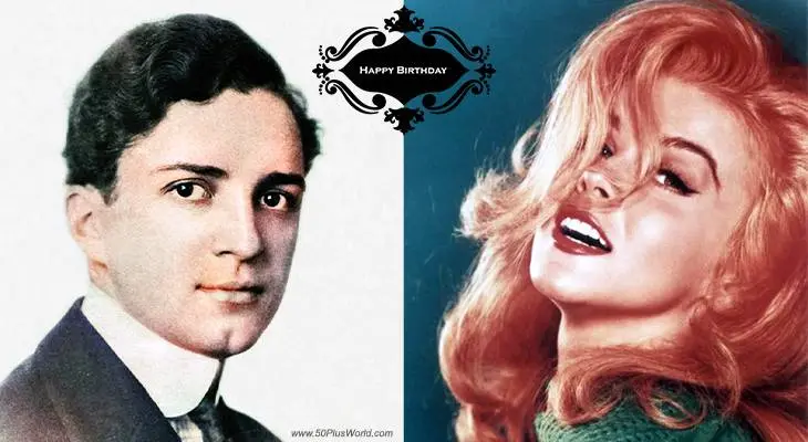 birthday wishes, happy birthday, greeting card, born april 28, famous birthdays, bryant washburn, ann margret, film stars, actor, actress, movies, viva las vegas, jazzland, too much johnson, kitten with a whip, grumpy old men, west of the pecos, dancer
