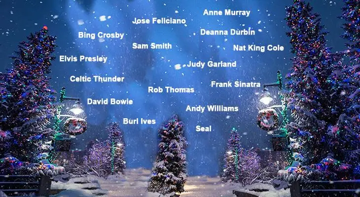 top christmas songs, best christmas carols, christmas movie song clips, christmas song videos, white christmas, bing crosby, rob thomas, andy williams, burl ives, david bowie, deanna durbin, judy garland, sam smith, jose feliciano, frank sinatra, seal, anne murray, elvis presley, celtic thunder, nat king cole, a new york christmas, its the most wonderful time of the year, have a holly jolly christmas, little drummer boy peace on earth, silent night, have yourself a merry little christmas, feliz navidad, santa claus is comin to town, winter wonderland, ill be home for christmas, the christmas song, chestnuts roasting on an open fire, silent night christmas 1915