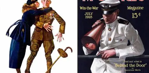 world war one, wwi, vintage magazine covers, magazine cover paintings, vintage cover illustrations, cover artists, illustrators, painters, norman rockwell, life magazine, 1919, neysa mcmein, mcclures 1918