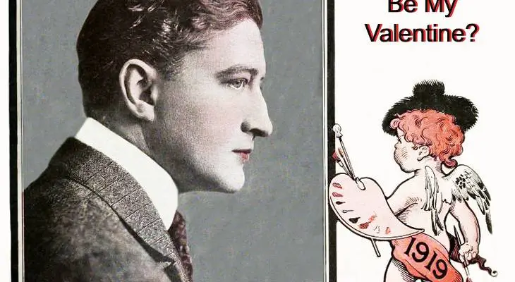 happy valentines day; greeting card; valentines wishes; vintage; celebrity; movie stars; radio actors; cupid; actor; francis x bushman