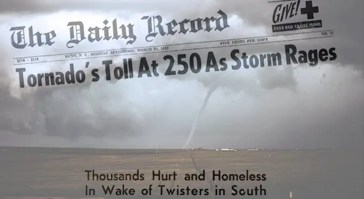 tornado alley, funnel cloud, nature scenery, storm clouds, march 1952, storm, newspapers, headlines,&nbsp;