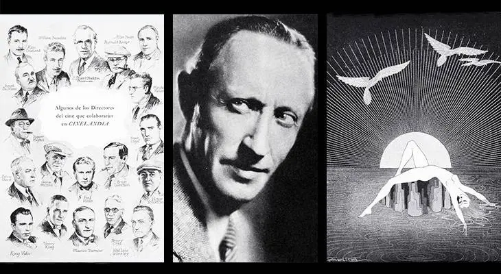 cinelandia, spanish language magazine, movie fan magazine, editor lucio villegas, kavelita illustration, film directors, rupert hughes, joseph degrasse, alan crosland, william beaudine, j stuart blackton, reginald barker, allan dwan, marshall neilan