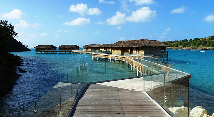 antigua, caribbean island, royalton antigua resort and spa, overwater bungalows, deep bay beach